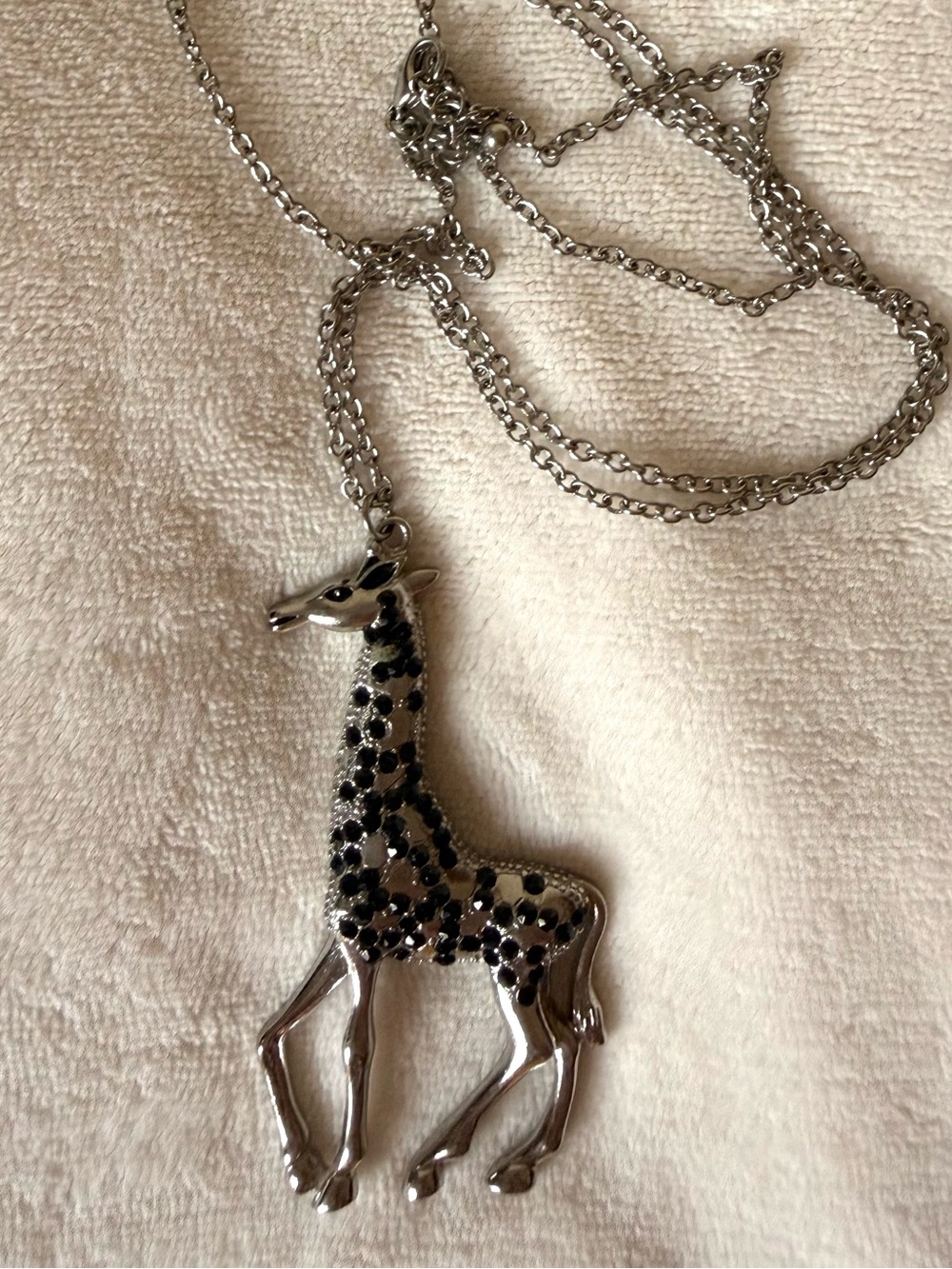 Whimsy Silver Giraffe Pendant Necklace with Black Stone Spots
